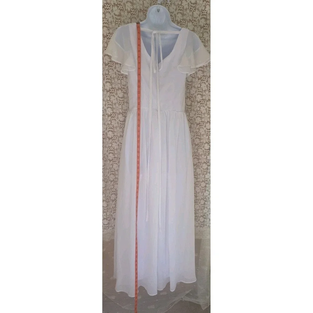 White Chiffon Maxi Dress 14 Flutter Sleeve Back Zip & Tie Lined Angelcore NWT